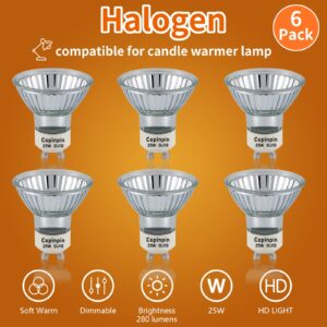 copinpin GU10 Light Bulb 120V 25W 6pcs Candle Warmer, Dimmable Replacement for Candle Warmer Wax Burner Track Light Bulbs, Range Hood Light Bulbs White Light Pack of 6