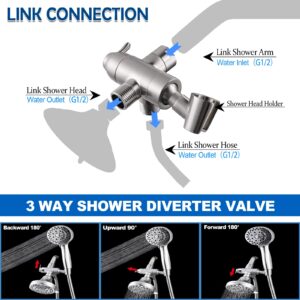 YDmeet Shower Head Holder for Handheld and 3-Way Shower Diverter Valve with Rotation Handheld Mount, All Metal Brass, Brushed Nickel