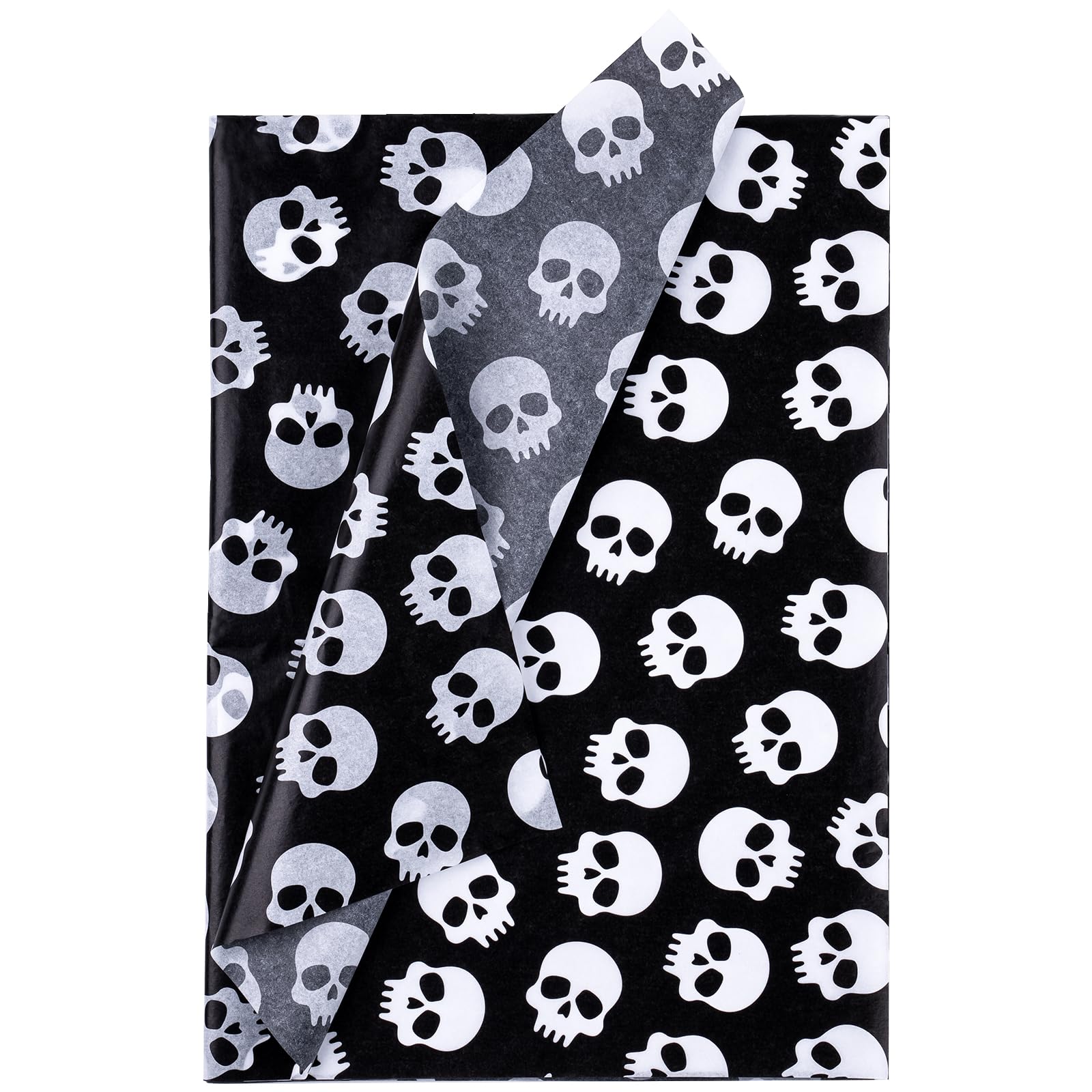 WRAPAHOLIC Halloween Wrapping Tissue Paper - 25 Sheets 19.7x27.5 Inch Black and White Skull Design Bulk for Packing, DIY Crafts