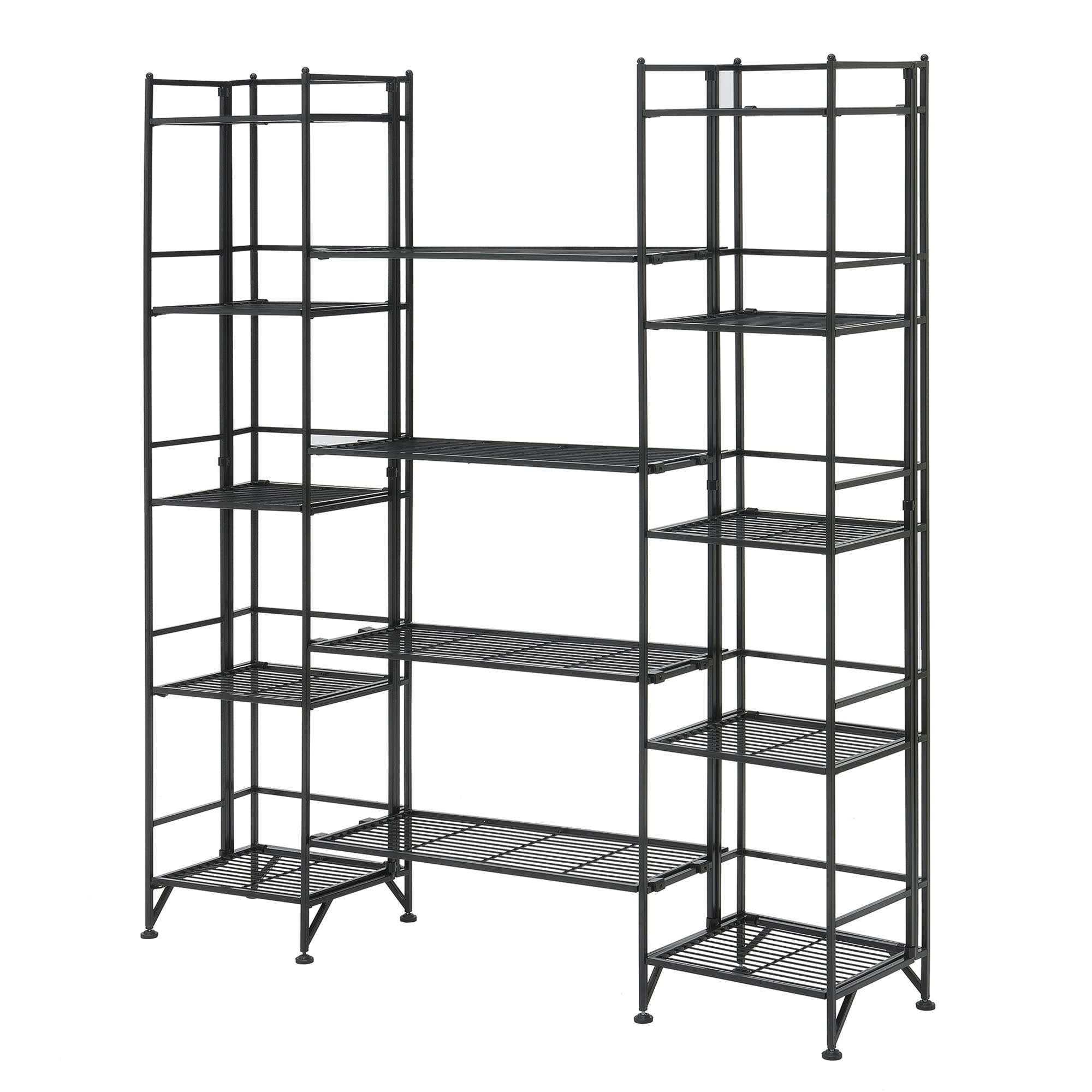 Convenience Concepts Xtra Storage Shelves - 5 Tier Folding Metal Shelving with Set of 4 Extension Shelves - Modern Shelves for Storage and Display in Living Room, Bathroom, Office, Black