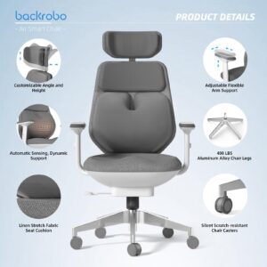 backrobo Smart Ergonomic Home Office Chair, Automatic Massage Lumbar Support and App-Controlled,3D Armrests, Executive Desk Chair with Adjustable Height for Home Office/Learning/Conference