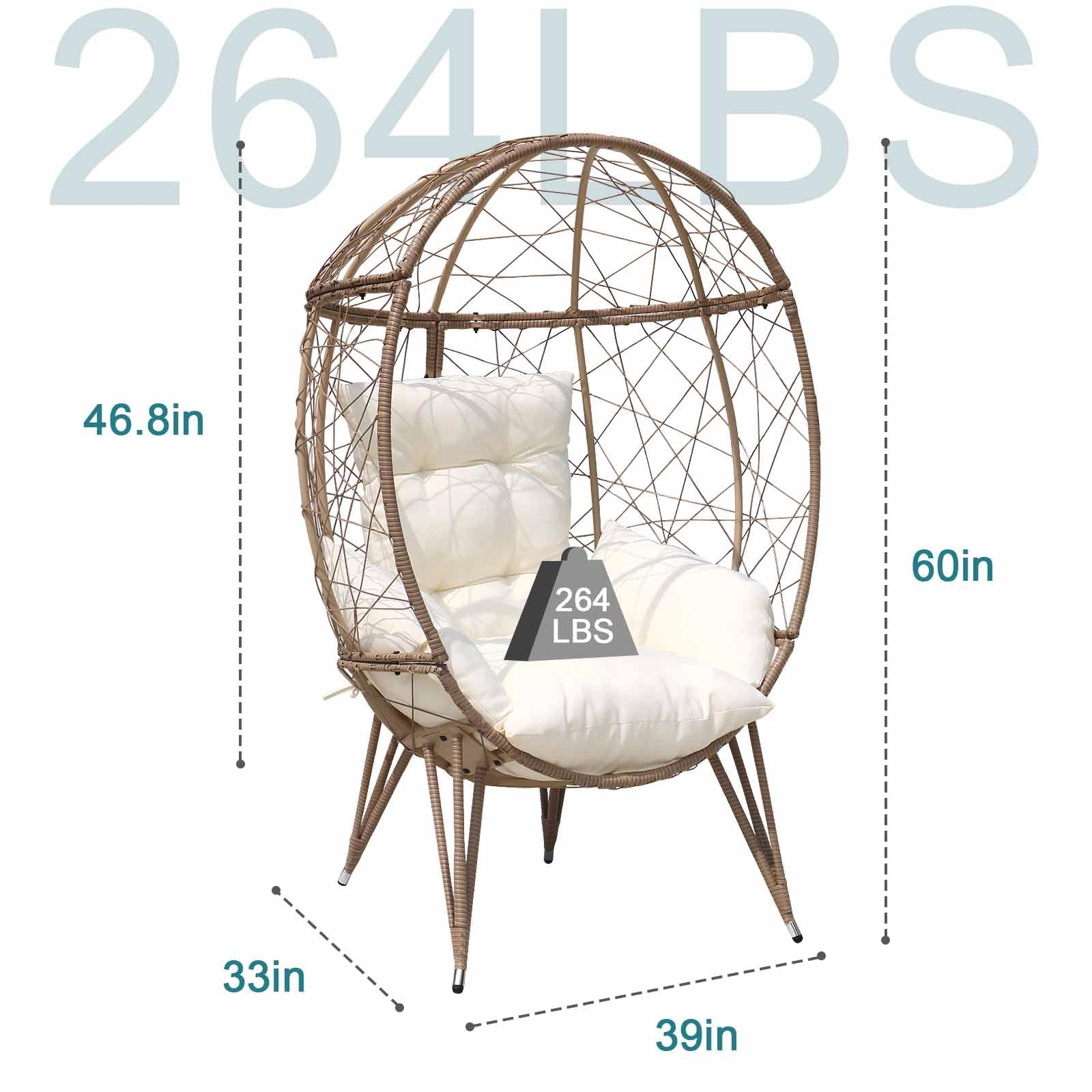 FKSLIFE Wicker Egg Chair with Stand Cushion Outdoor Indoor Lounger Egg Basket Chair for Living Room, Backyard, Balcony, Patio (Beige)