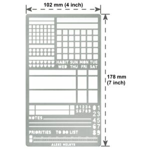 Aleks Melnyk No.423 Metal Stencil for Bullet Journaling, Makeselife Stencil Bookmark, Planning, Banners, Lines, Lists, Planner Stamps, Habit Tracker, Dot Journal Stencil for Diary, Template, Scrapbook