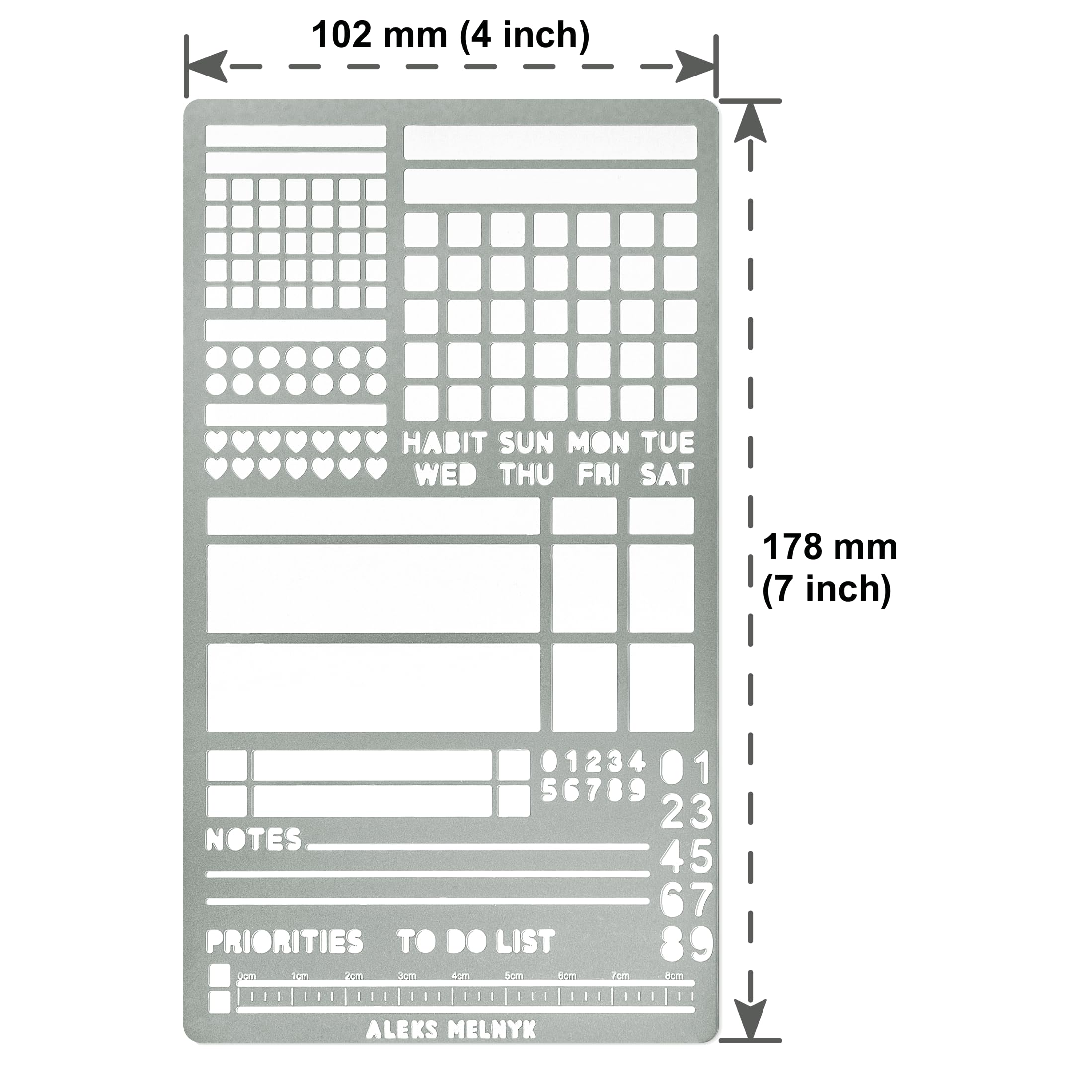 Aleks Melnyk No.423 Metal Stencil for Bullet Journaling, Makeselife Stencil Bookmark, Planning, Banners, Lines, Lists, Planner Stamps, Habit Tracker, Dot Journal Stencil for Diary, Template, Scrapbook