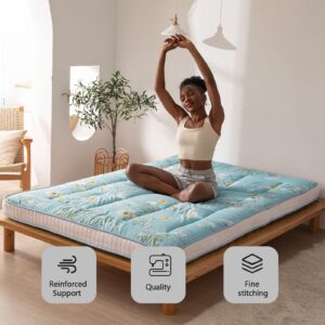 MAXYOYO Rustic Floral Korean Futon Mattress, Japanese Floor Mattress Quilted Bed Mattress Topper, Extra Thick Folding Sleeping Pad Tatami Mat Breathable Floor Lounger Guest Bed for Camping Couch, Full