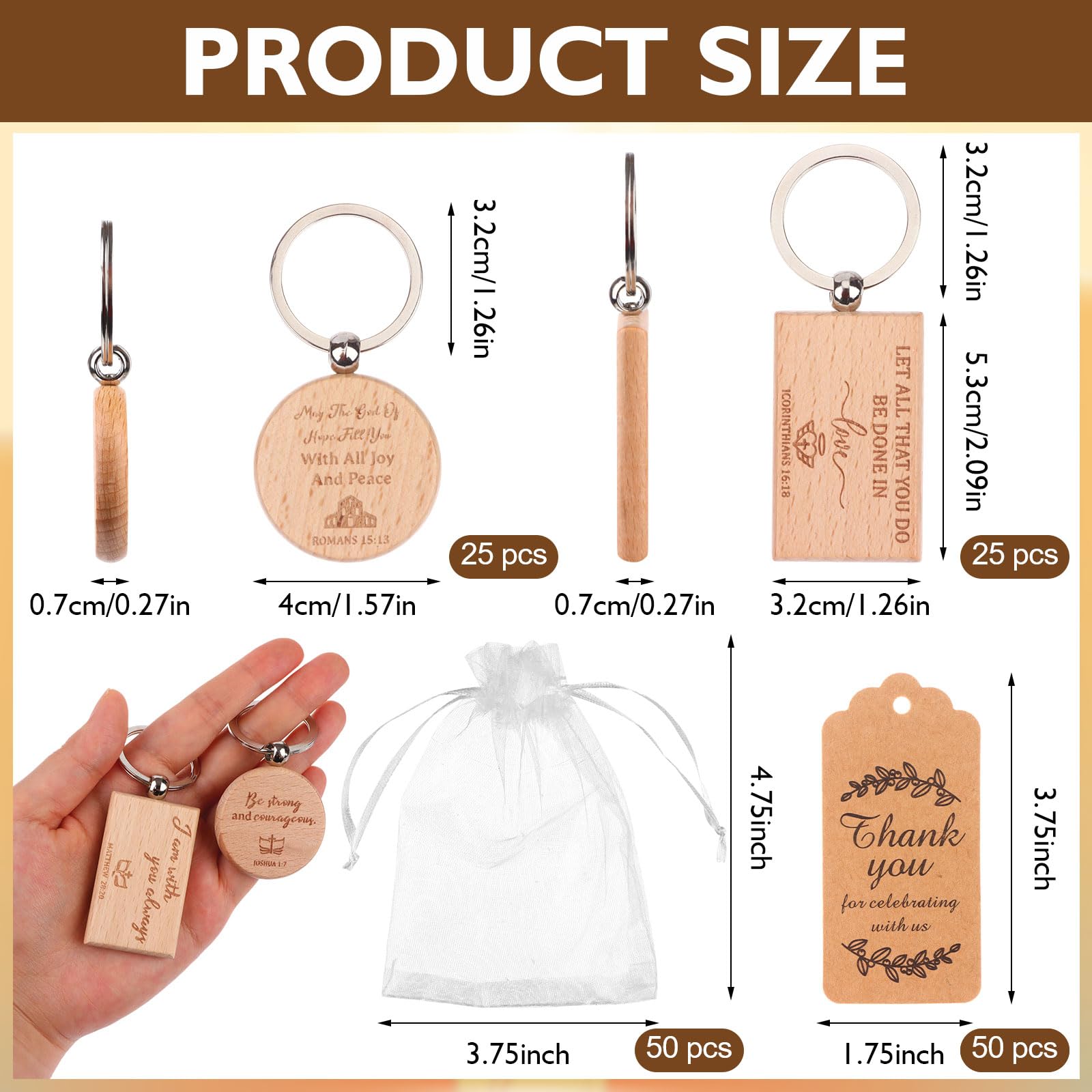 150 Pcs Wooden Bible Inspirational Keychains Bible Verse Bulk Key Rings with Thank You Card & Organza Bags Christian Quotes Wood Keyrings Church Faith Gifts for Prayer Inspirational Engraved Party