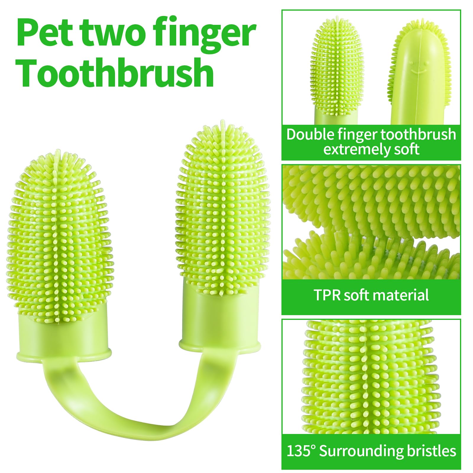 Kitty&doggy Go 3 Packs Dog Toothbrush Dog Tooth Brushing Kit, Pink Blue Green Soft Double Finger Toothbrush for Dogs Small Breed, Medium Large Dogs