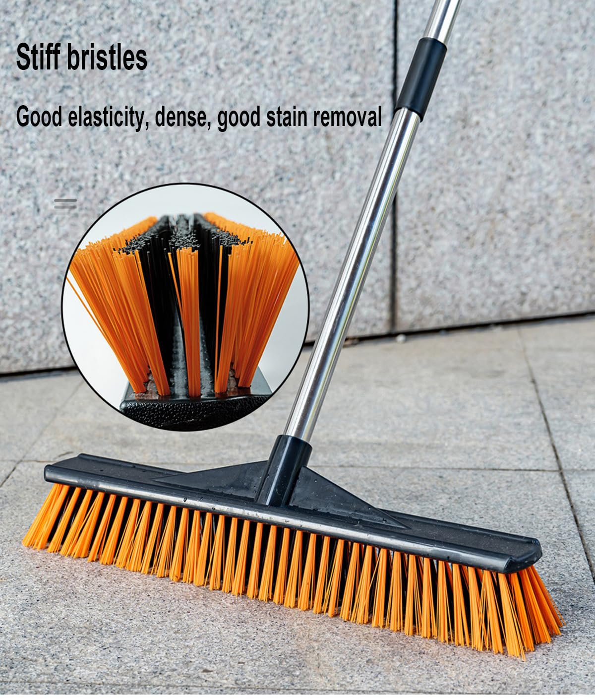 Xifando Heavy-Duty Push Broom Brush - 24" Wide, 65" Long Handle, Stiff Bristles - Perfect for Bathroom, Kitchen, Patio, Garage, Deck, Concrete, Wood, Stone, and Tile Floors (24" Black+Orange)