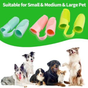 Kitty&doggy Go 3 Packs Dog Toothbrush Dog Tooth Brushing Kit, Pink Blue Green Soft Double Finger Toothbrush for Dogs Small Breed, Medium Large Dogs