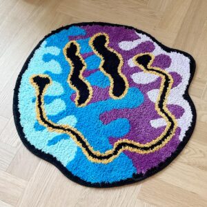 tufted magic trippy smiling face rug handmade carpet custom rug for home decoration or gift (23.6x23.6 inch)