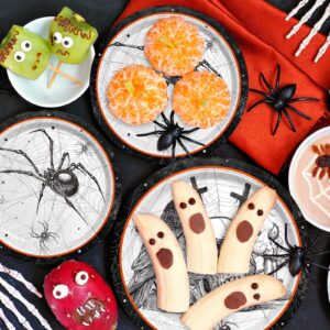 Spider Webs Halloween Party Supplies - Featuring Skull & Spider Themes, All-inclusive Wicked Web Paper Plates, Napkins, Cups, Tablecloth, and Banner. Ideal for Halloween Party Decorations, Serve 25 .