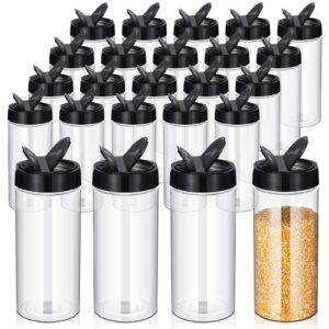 zhehao 24 pieces 16 oz plastic spice containers plastic spice bottles clear reusable large empty spice jars plastic with shaker lids for kitchen storage seasoning powder herbs cabinet (black)