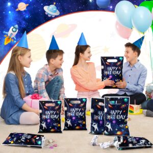 Bokon 50 Pcs Outer Space Birthday Bag Bulk Galaxy Plastic Gift Bags with Handle Planet Party Favor Bags Solar System Astronaut Candy Bags for Kids Birthday Space Theme Party Bags Supplies