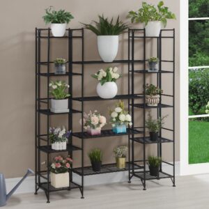 Convenience Concepts Xtra Storage Shelves - 5 Tier Folding Metal Shelving with Set of 4 Extension Shelves - Modern Shelves for Storage and Display in Living Room, Bathroom, Office, Black