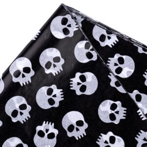 WRAPAHOLIC Halloween Wrapping Tissue Paper - 25 Sheets 19.7x27.5 Inch Black and White Skull Design Bulk for Packing, DIY Crafts