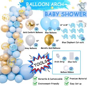 Blue Elephant Baby Shower Decorations for Boy, Baby Boy Shower Supplies, It's a boy Backdrop Banner Balloon Arch Kit Cake Topper Cupcake Topper Cutout for Baby Shower Decorations for Boy