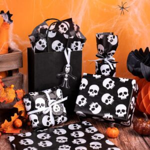 WRAPAHOLIC Halloween Wrapping Tissue Paper - 25 Sheets 19.7x27.5 Inch Black and White Skull Design Bulk for Packing, DIY Crafts