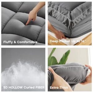 SONIVE Pillow-Top Mattress Topper Ultra Thick Fluffy Soft Topper Box Quilted pad Breathable Noiseless Hotel Quality with Premuim 1000gsm Alternative Filling, Grey Full