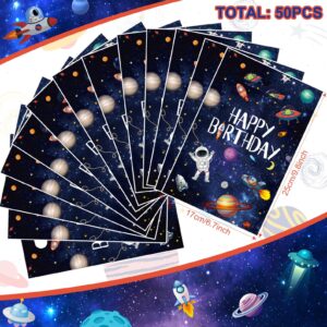 Bokon 50 Pcs Outer Space Birthday Bag Bulk Galaxy Plastic Gift Bags with Handle Planet Party Favor Bags Solar System Astronaut Candy Bags for Kids Birthday Space Theme Party Bags Supplies