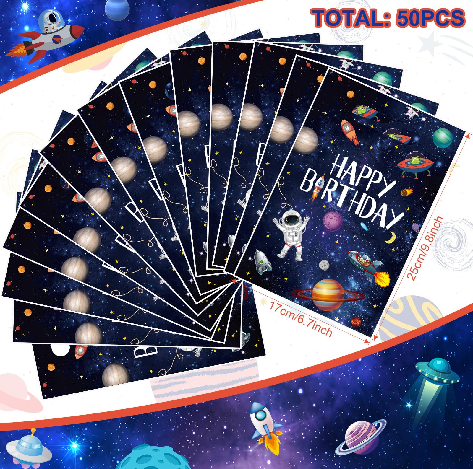 Bokon 50 Pcs Outer Space Birthday Bag Bulk Galaxy Plastic Gift Bags with Handle Planet Party Favor Bags Solar System Astronaut Candy Bags for Kids Birthday Space Theme Party Bags Supplies