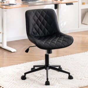 younuoke armless desk chair comfy home office computer chair with wheels rolling swivel chairs small modern upholstered vanity executive task chair, black