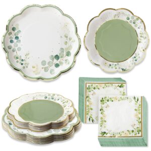 kate aspen sage green party decorations, eucalyptus floral botanical garden 62 piece party tableware set (16 guests)- perfect for greenery baby shower & bridal showers