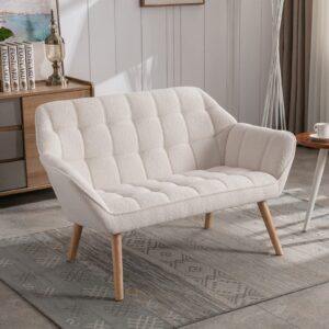 guyou small loveseat for bedroom 2-seat mini sofa couch with wingback and wood legs for living room apartment small space fluffy love seat, white sherpa