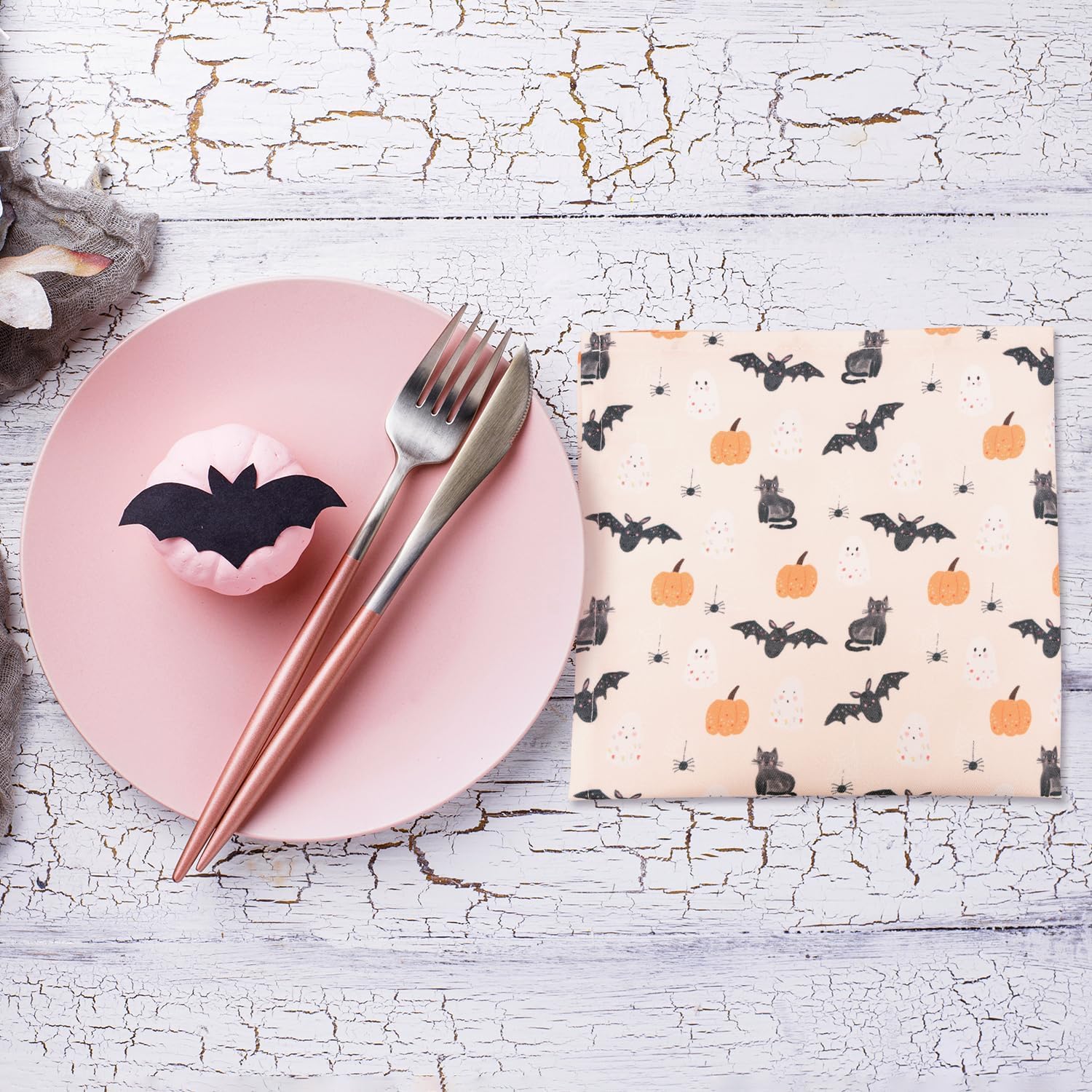 Cheerland Pastel Halloween Theme Napkins - Set of 50 | Adorable Halloween Bat Cat Ghost Pumpkin Design | Indoor/Outdoor