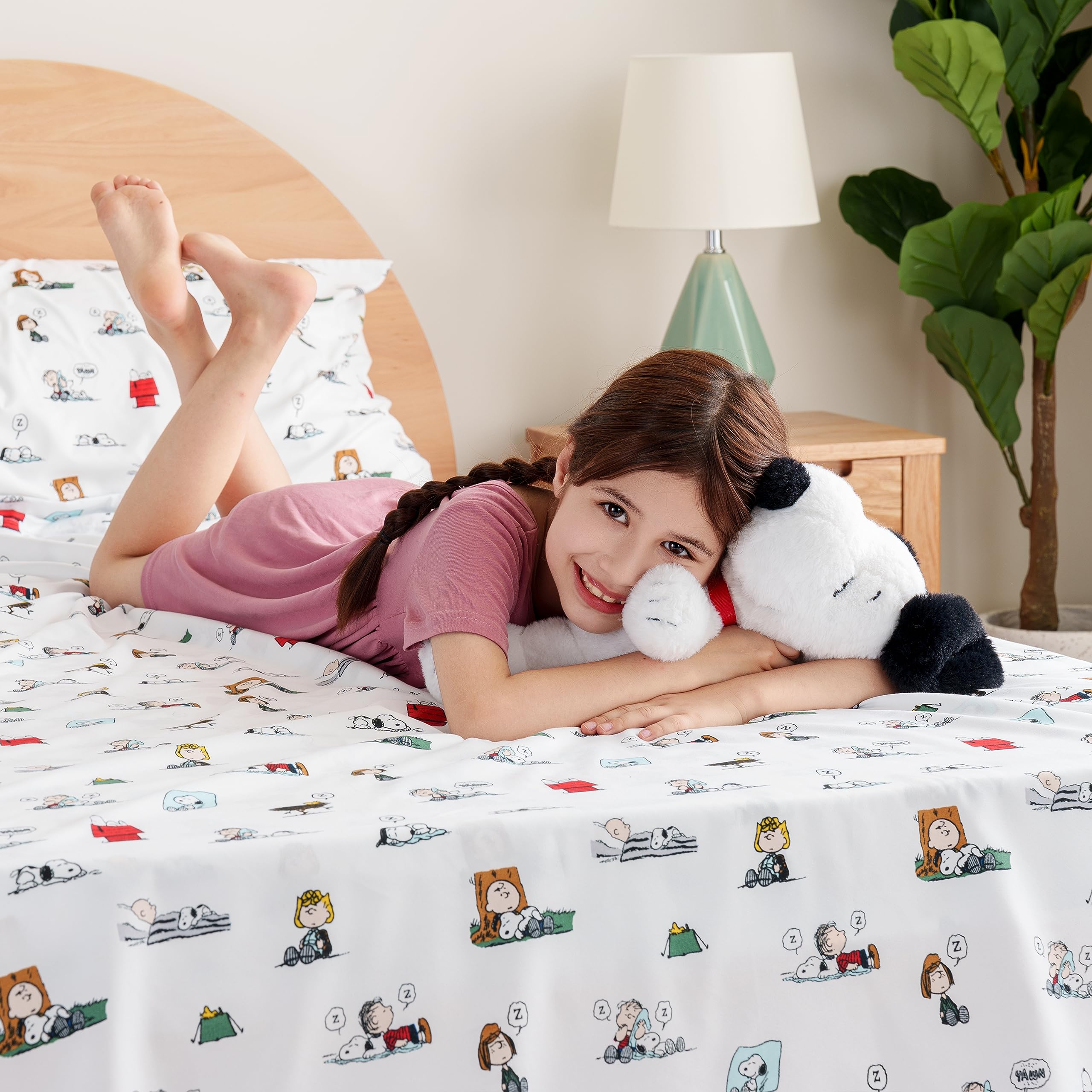 Berkshire Blanket Peanuts® Kids Sheet Set, Full Size - 4 Pieces, Peanuts® Sleeping Colorized Sheet Scale White, Cute Character Snoopy Printed Soft Microfiber Bed Sheets