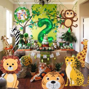 Jungle Animal Balloons, Safari Birthday Decorations, Large 40in Number 2 Balloon, Cute Smile Animal Balloons, for Boys Girls 2 Years Old Birthday, Jungle Safari Theme Party