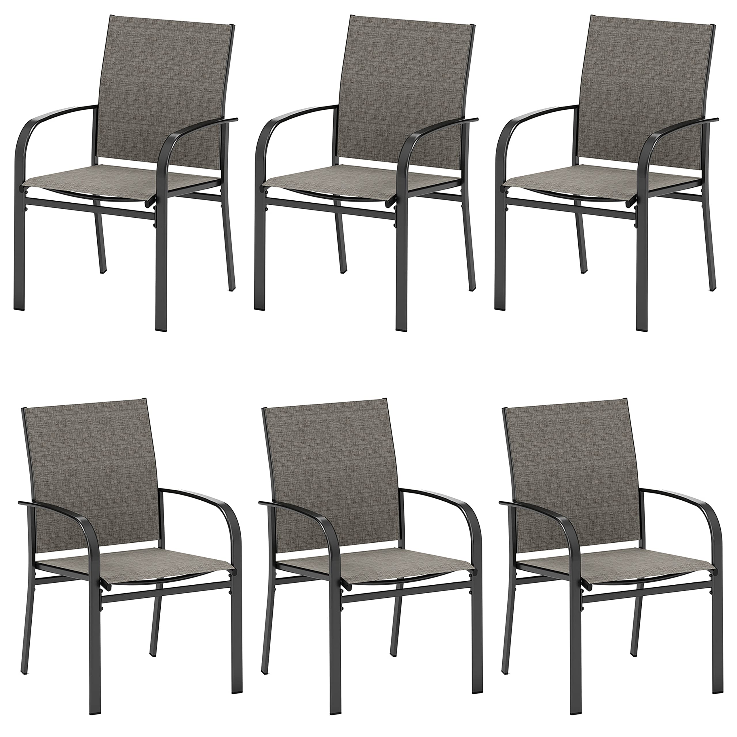 HERA'S HOUSE Patio Dining Chairs Set of 6, 36" Textilene Fabric Outdoor Chair with Wrought Iron Metal Frame Support 350lbs for Lawn Garden Backyard Kitchen, Brown