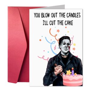 joycard funny birthday greeting card with envelope, naughty birthday card gift for him her, horror movies killer bday greeting card, you blow out the candle