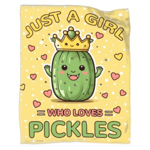 pickles blanket gifts 60 x 50 inch for teen,just a girl who loves pickles fannel fleece super soft throw blanket travel throw blanket for bed couch sofa