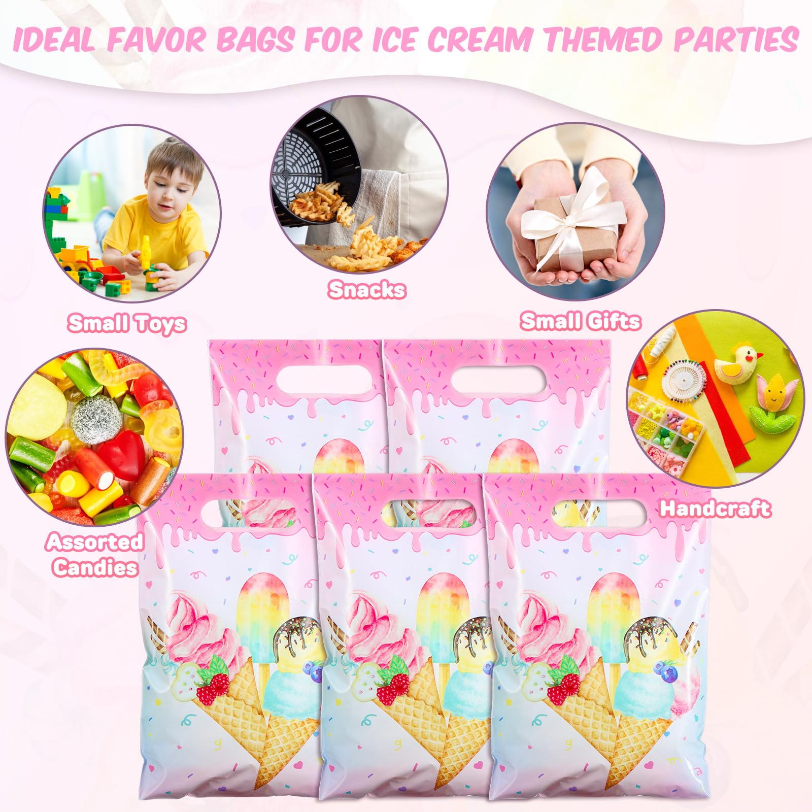 Colarr 50 Pcs Ice Cream Gift Bags Ice Cream Party Favor Bags Ice Cream Birthday Candy Bags Sweet Ice Cream Goodie Bag for Summer Ice Cream Theme Girls Birthday Baby Shower Wedding Party Supplies Decor