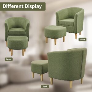 DAZONE Mid Century Modern Chair, Accent Chair Barrel with Ottoman Comfy Arm Footrest Set Comfortable Living Room Chairs Upholstered Round Club Tub Sofa for Bedroom Reading Green, Set of 1