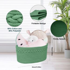 SavStor Small Storage Basket Rope Woven Cotton Basket for Organizing Household Purposes, Decorative Basket for Nursery Living Room Shelves Closet, Oval, 13 x 8.6 x 7.1in, Green, 3 Packs