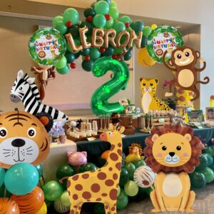 Jungle Animal Balloons, Safari Birthday Decorations, Large 40in Number 2 Balloon, Cute Smile Animal Balloons, for Boys Girls 2 Years Old Birthday, Jungle Safari Theme Party