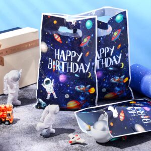 Bokon 50 Pcs Outer Space Birthday Bag Bulk Galaxy Plastic Gift Bags with Handle Planet Party Favor Bags Solar System Astronaut Candy Bags for Kids Birthday Space Theme Party Bags Supplies