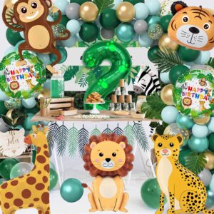 Jungle Animal Balloons, Safari Birthday Decorations, Large 40in Number 2 Balloon, Cute Smile Animal Balloons, for Boys Girls 2 Years Old Birthday, Jungle Safari Theme Party