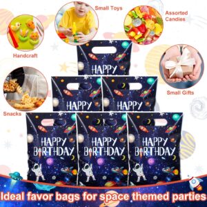 Bokon 50 Pcs Outer Space Birthday Bag Bulk Galaxy Plastic Gift Bags with Handle Planet Party Favor Bags Solar System Astronaut Candy Bags for Kids Birthday Space Theme Party Bags Supplies