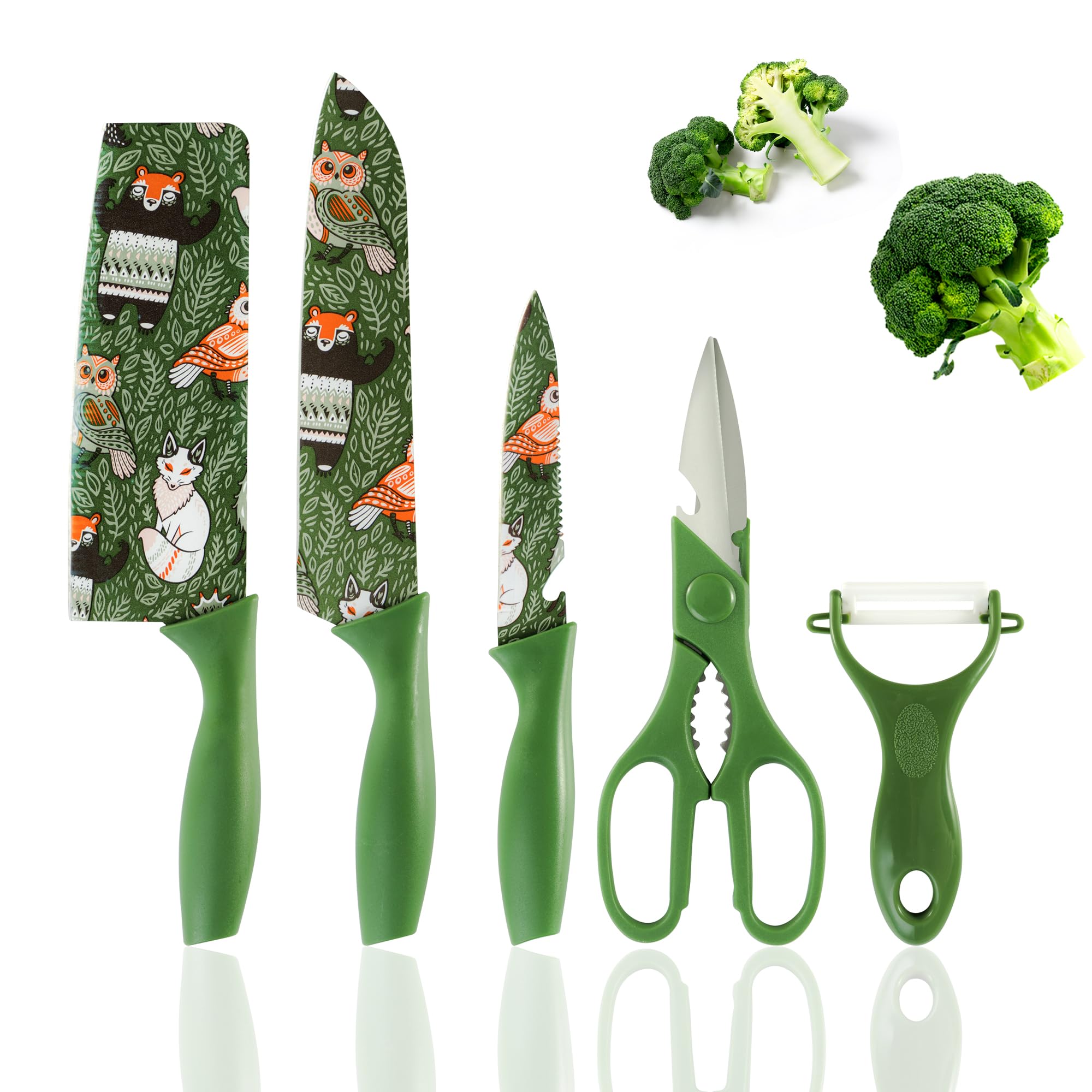 DREAMYDAWN Professional Ultra Sharp Kitchen Knife Set,German High Carbon Stainless Steel,Beautiful Pattern&Green