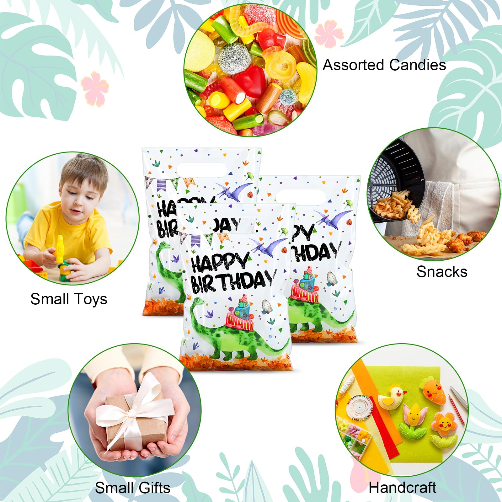 Colarr 50 Pieces Dinosaur Birthday Party Favor Bags Dinosaur Party Favor Bags Plastic Candy Goodie Bags Dino Theme Party Treat Bags for Kids Dinosaur Birthday Party Decorations Baby Shower Supplies