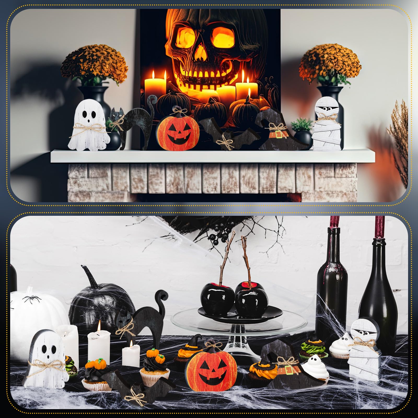 Leinuosen 6 Pcs Halloween Tiered Tray Decor Halloween Decorations Cat Mummy Ghost Wooden Sign Pumpkin Witch Tiered Tray Decor Items Farmhouse Rustic Standing for Home Table Centerpiece Party Favors