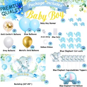 Blue Elephant Baby Shower Decorations for Boy, Baby Boy Shower Supplies, It's a boy Backdrop Banner Balloon Arch Kit Cake Topper Cupcake Topper Cutout for Baby Shower Decorations for Boy