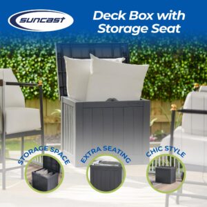 Suncast 22-Gallon Outdoor Patio Backyard Deck Box Storage Bench and 30-Gallon Hideaway Trash Waste Bin with Latching Lid, Cyberspace