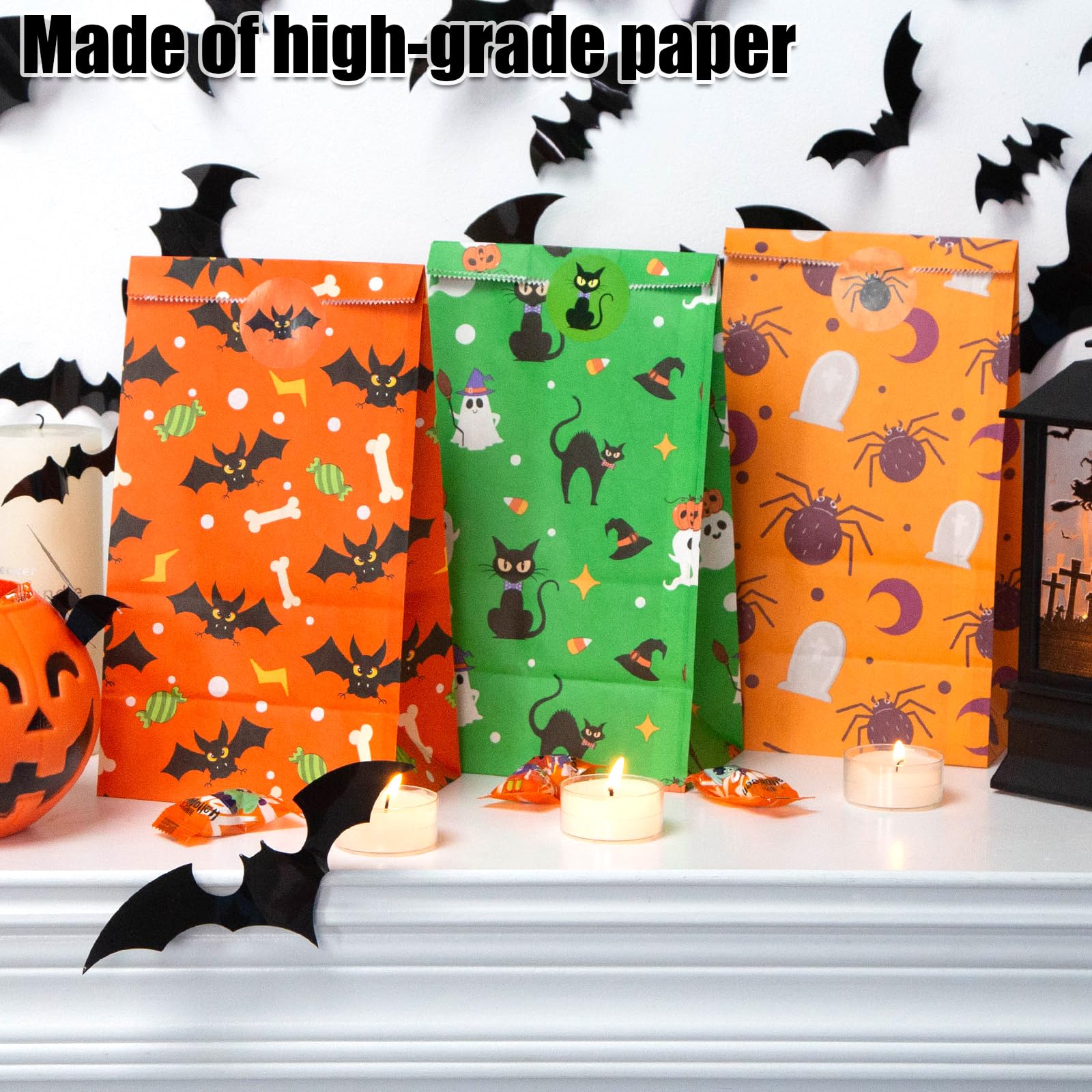 TOXOY 40PCS Halloween Candy Paper Bags, Halloween Treat Bags Goodie Bags Party Favor Bags with Sealing Stickers for Halloween Party Trick or Treat