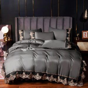 maschringer 6 luxury satin king size duvet cover and pillow set grey king duvet covers(u.s. standard) perfect for wedding or romantic nights. cooling and soft bedding