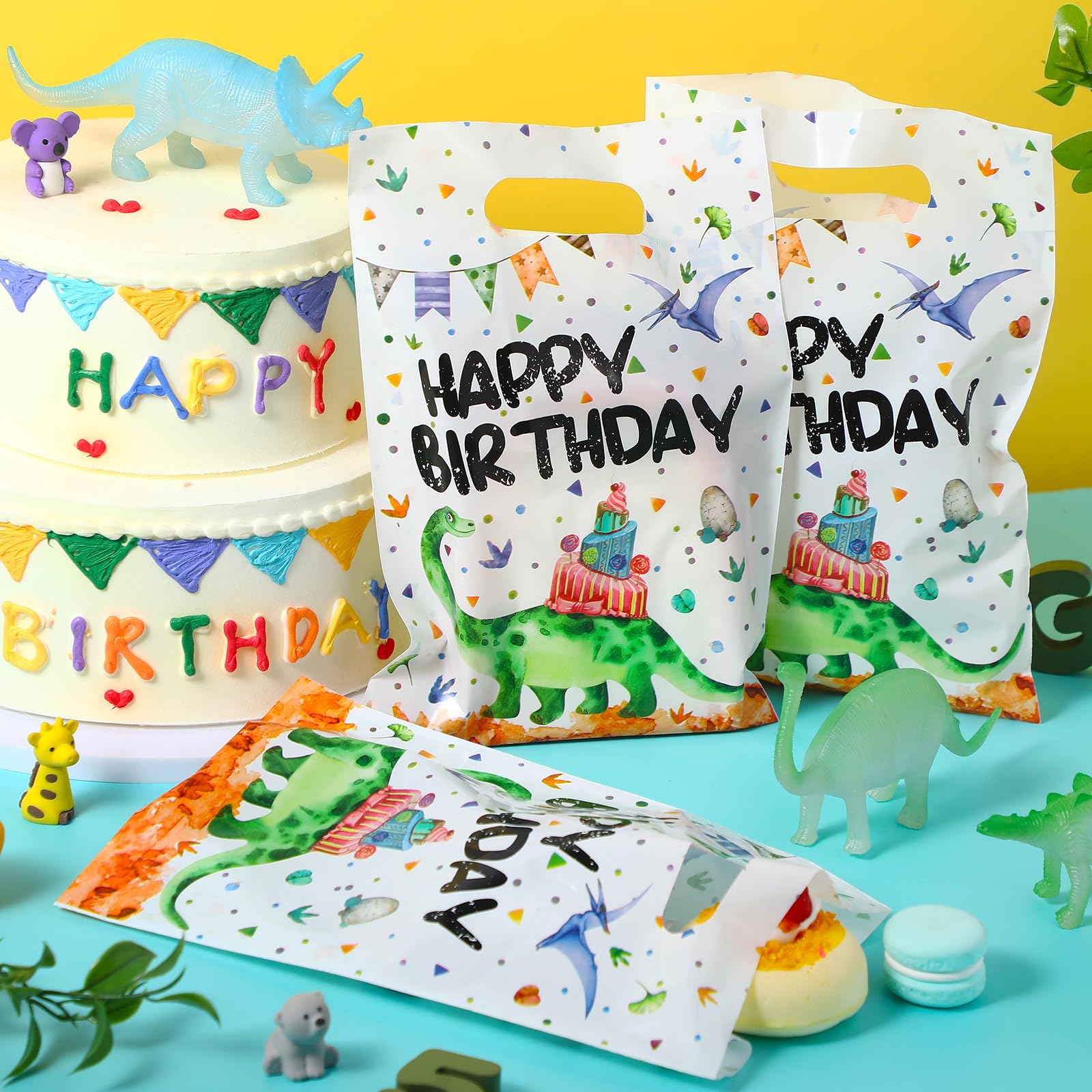 Colarr 50 Pieces Dinosaur Birthday Party Favor Bags Dinosaur Party Favor Bags Plastic Candy Goodie Bags Dino Theme Party Treat Bags for Kids Dinosaur Birthday Party Decorations Baby Shower Supplies