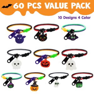 JOYIN 60 PCS Halloween Zipper Bracelets Bulk Set, Friendship Zipper Wristbands for Kids Gift, Halloween Trinkets, Halloween Goodie Bag Fillers, Classroom Prizes