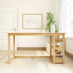 Plank+Beam Computer Desk with Shelves, Simple Desk for Bedroom, Home Office Study Desk, 55.25 Inch, Natural